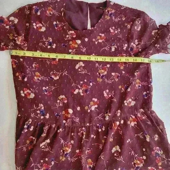Madewell Ruffle Peplum Swing Top In Clipdot Maroon Carnation Toss. XS - Picture 11 of 13